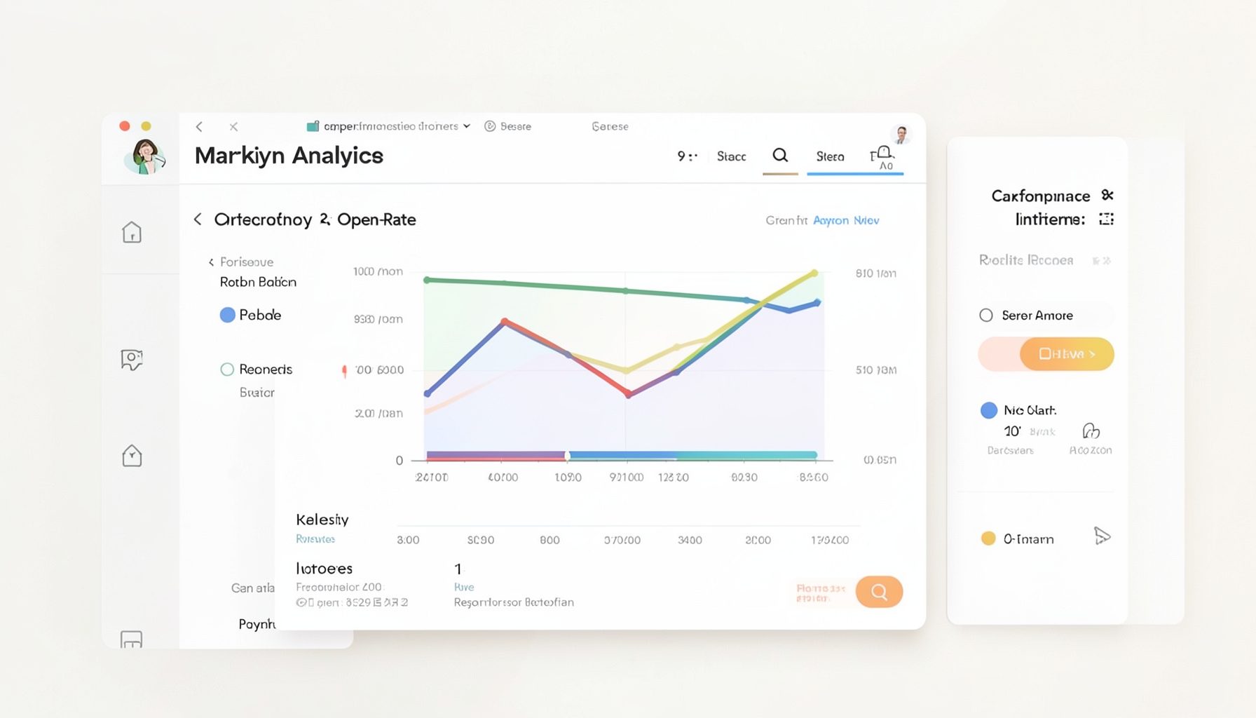 Email marketing analytics with open-rate graphs and campaign performance indicators on a light background